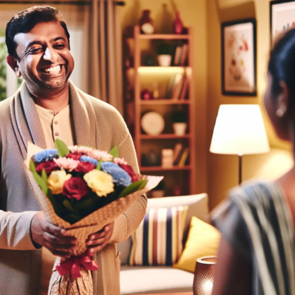 Tevreden klant met bloemenboeket