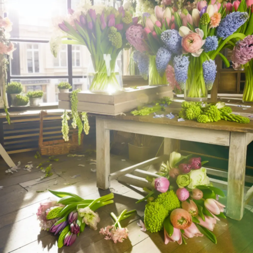 Lenteboeketten met tulpen, hyacinten en ranonkels in zachte pastelkleuren